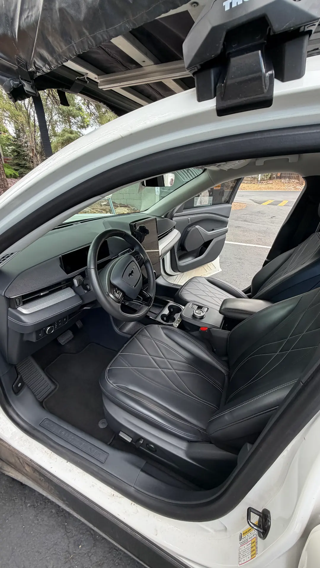 Ford Mustang Mach-E black leather front interior after detail