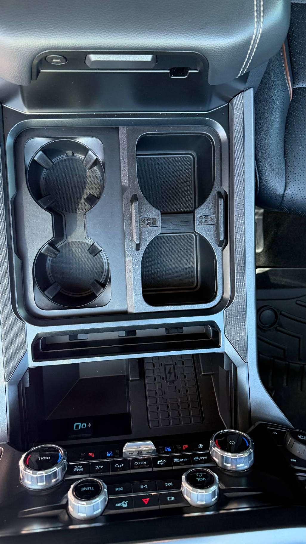 Truck center console after cleaning