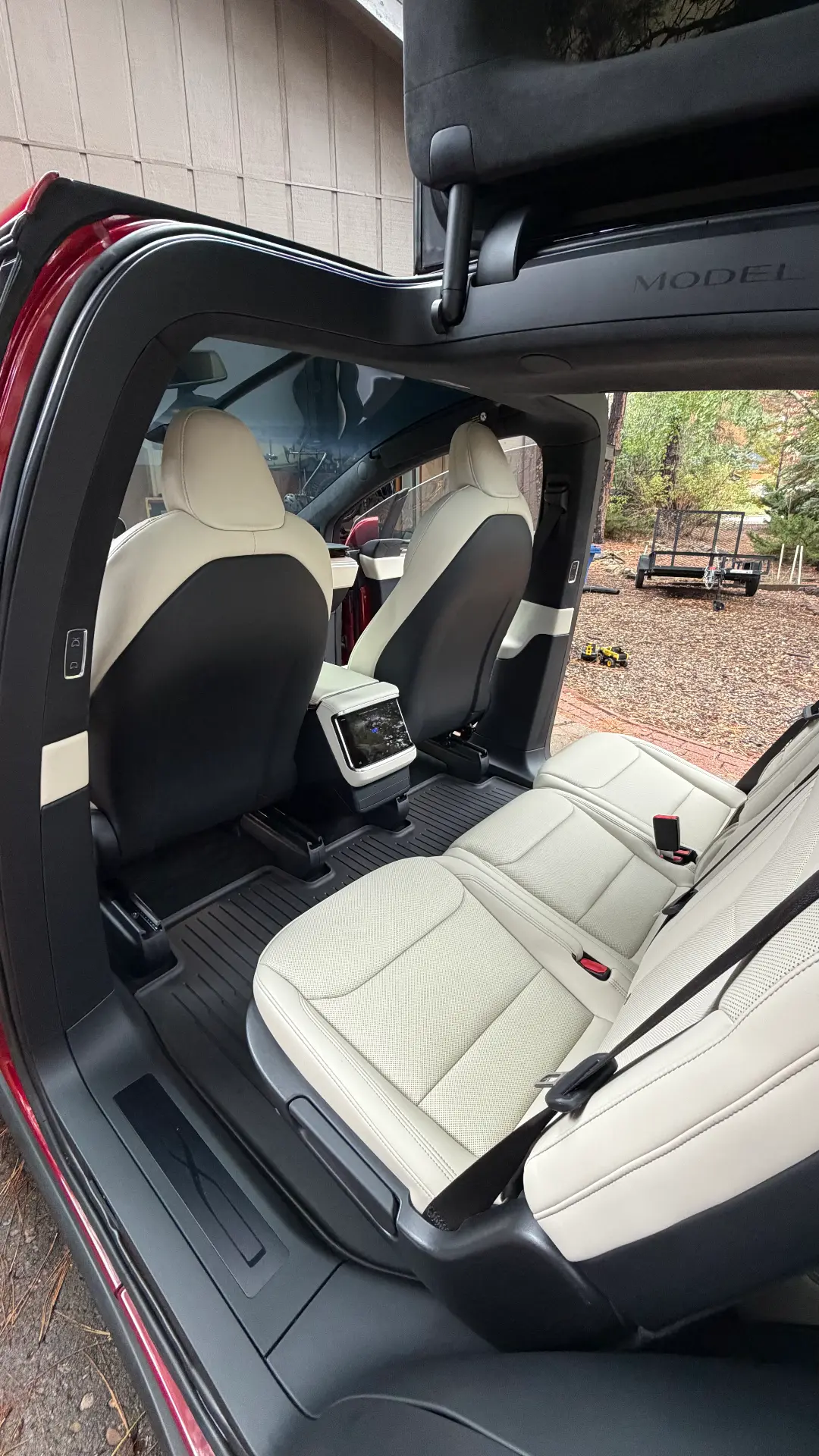 Red Tesla Model X rear cabin after detail
