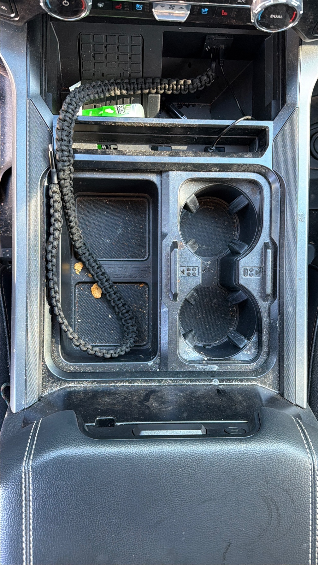 Truck center console before cleaning